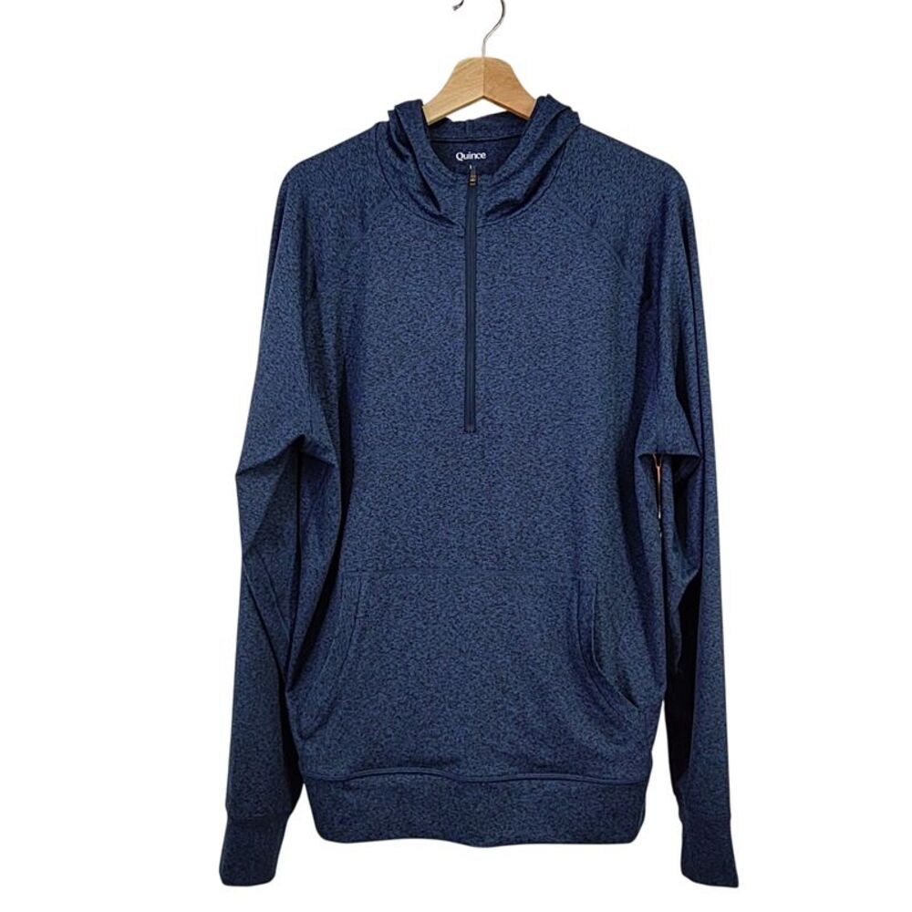 Quince Women Flowknit Performance Half-Zip Hoodie Blue Outerwear L